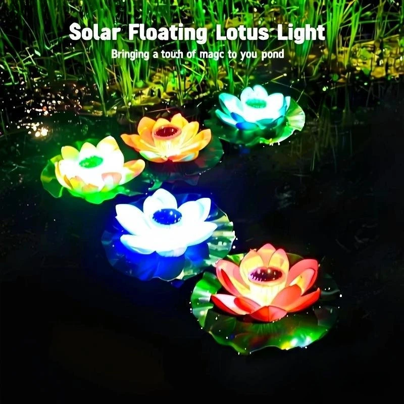

Солнечная плавающая лампа лотоса - светодиодная водонепроницаемая цветочная лампа для сада в пруду, бассейна, декора ночника для аквариума, автоматическое включение/выключение