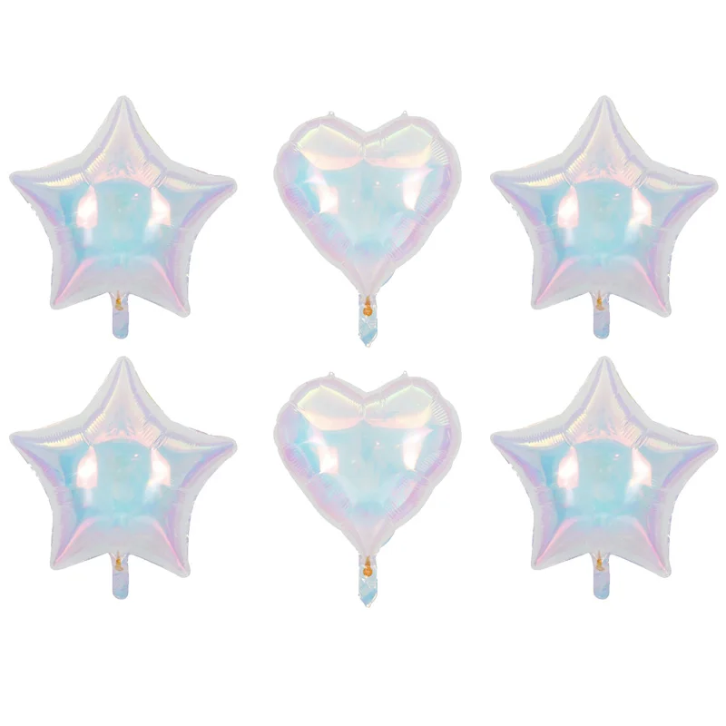 6Pcs Iridescent Star Heart Balloons Laser Star Foil Ballon for Mermaid Themed Party Decorations Under the Sea Supplies