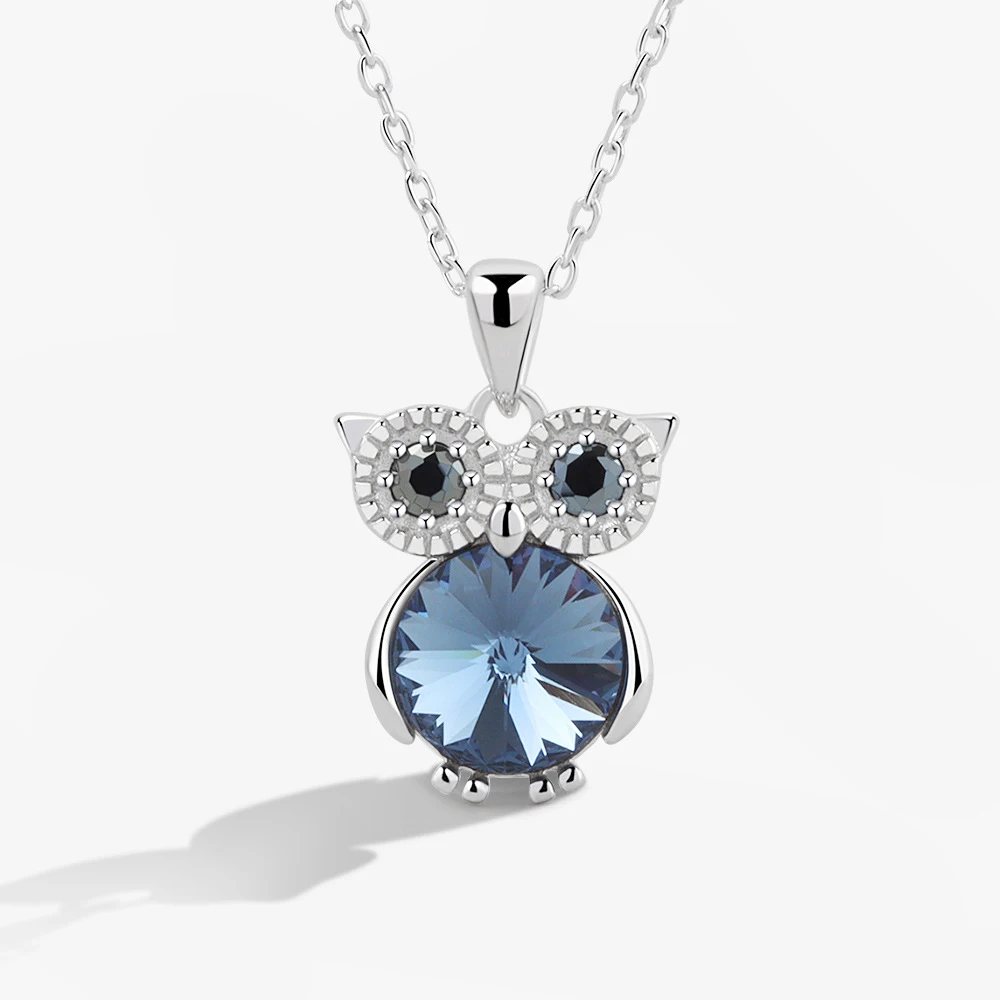 New women's silver light luxury zircon personality owl pendant temperament necklace gift XZ245