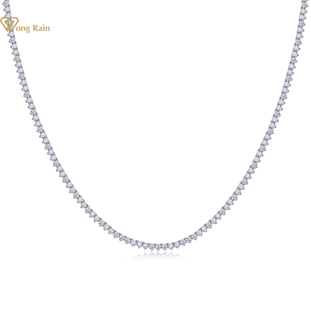 

Wong Rain 100% 925 Sterling Silver VVS1 3EX D Color 3MM Real Moissanite Diamonds Gemstone Tennis Chain Necklace Fine Jewelry GRA