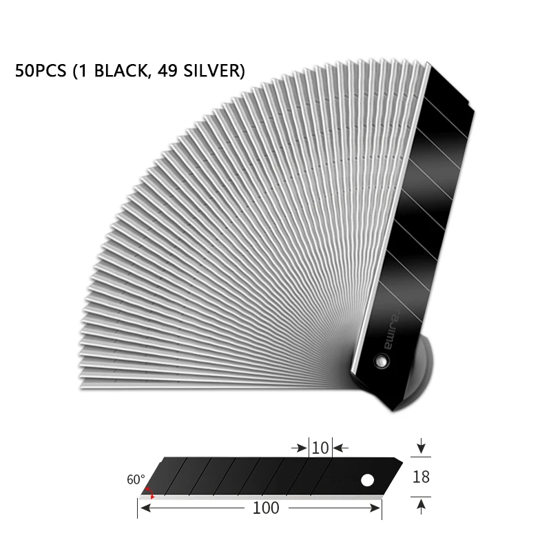 TAJIMA LB50-50 18mm Spare Blade 50PCS/SET L-Type Standard Replacement Blades Cutter 60° Angle Endura Blade for Utility Knife