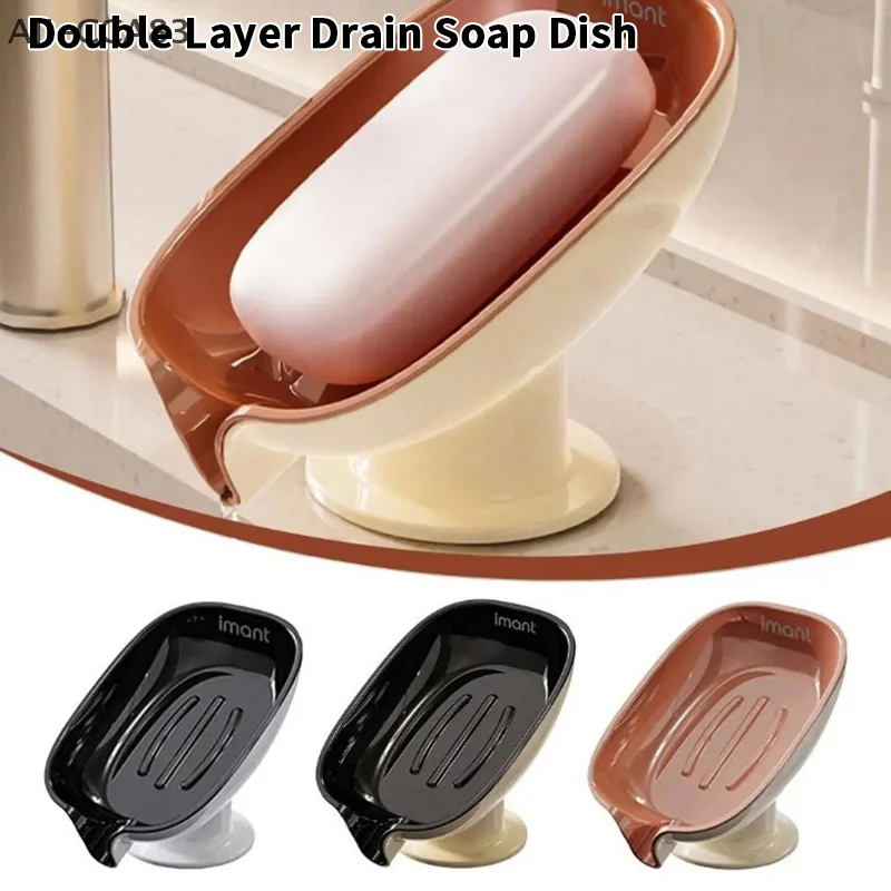 

Suction Cup Soap Dish With Drain Water Punching Free Soap Holder Household Light Luxury Bathroom Soap Container Bathroom Supply