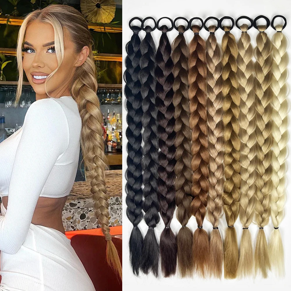 

Synthetic Braided Ponytail Extensions Blonde Hairpiece Long Pony Tail With Hair Tie Rubber Band Hair Blonde For Women
