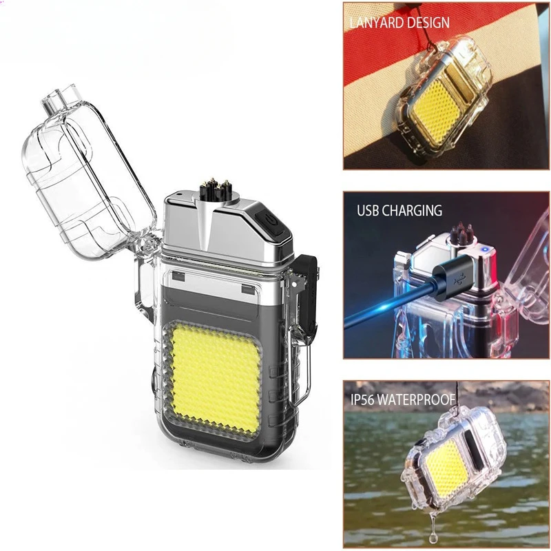 New Rechargeable Curved Lighter Lighting Outdoor Multifunctional Flashlight Lighter Small and Portable Very Cool Gadget