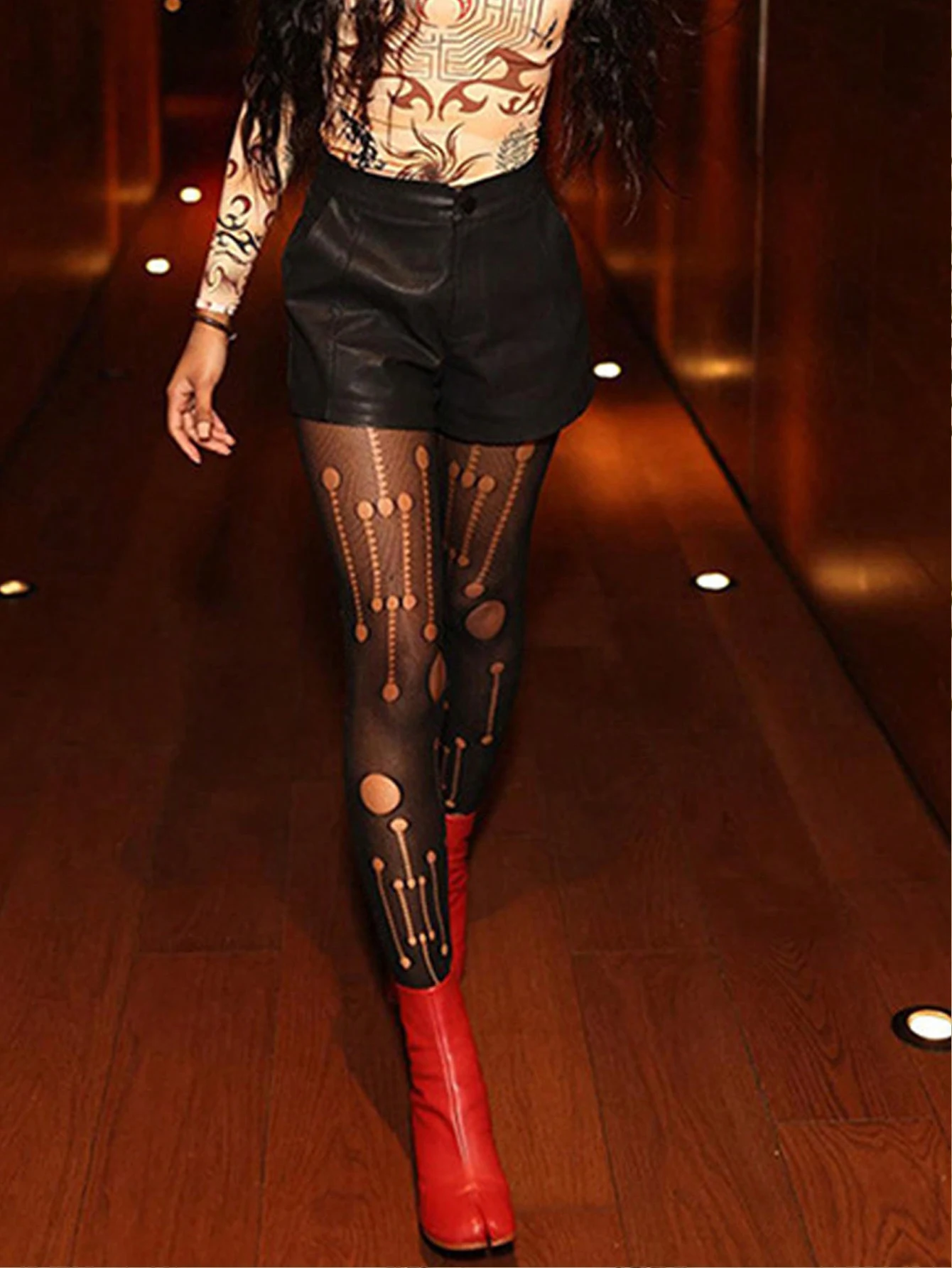 Women Sexy Tights Fishnet Stockings Patterned Tights Thigh-High Black Socks Lace Leggings Pantyhose