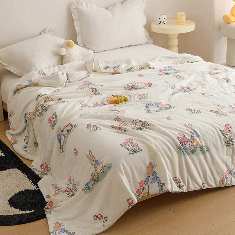 A-Class Baby-Grade Soybean Fiber Summer Quilt Cartoon Printing Washable Thin Quilt for Gift Knitted Fabric Skin-Friendly Blanket