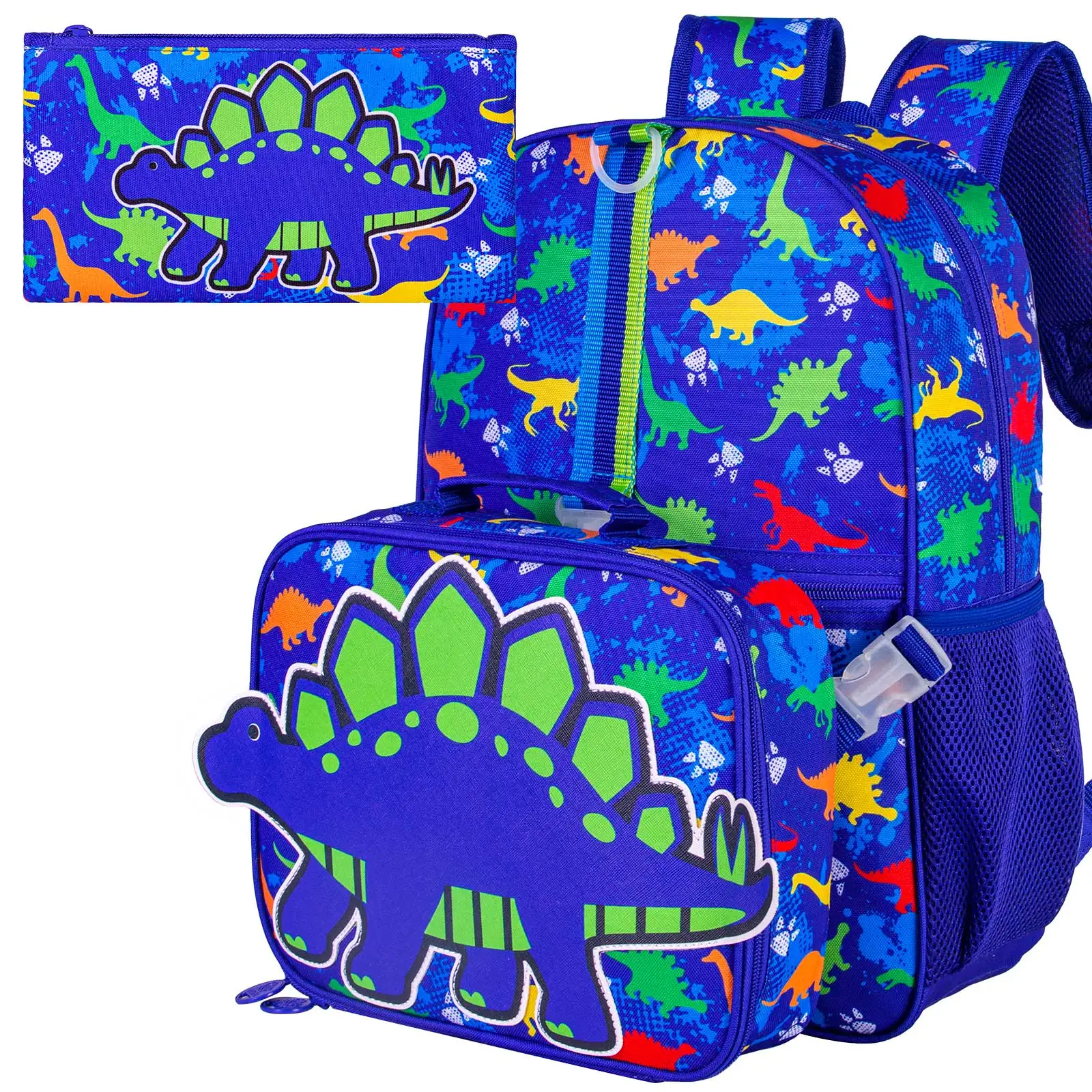 

3PCS Dinosaur Backpack, 16" Boys Bookbag and Lunch Box for Kids, Preschool Backpacks for Elementary Students