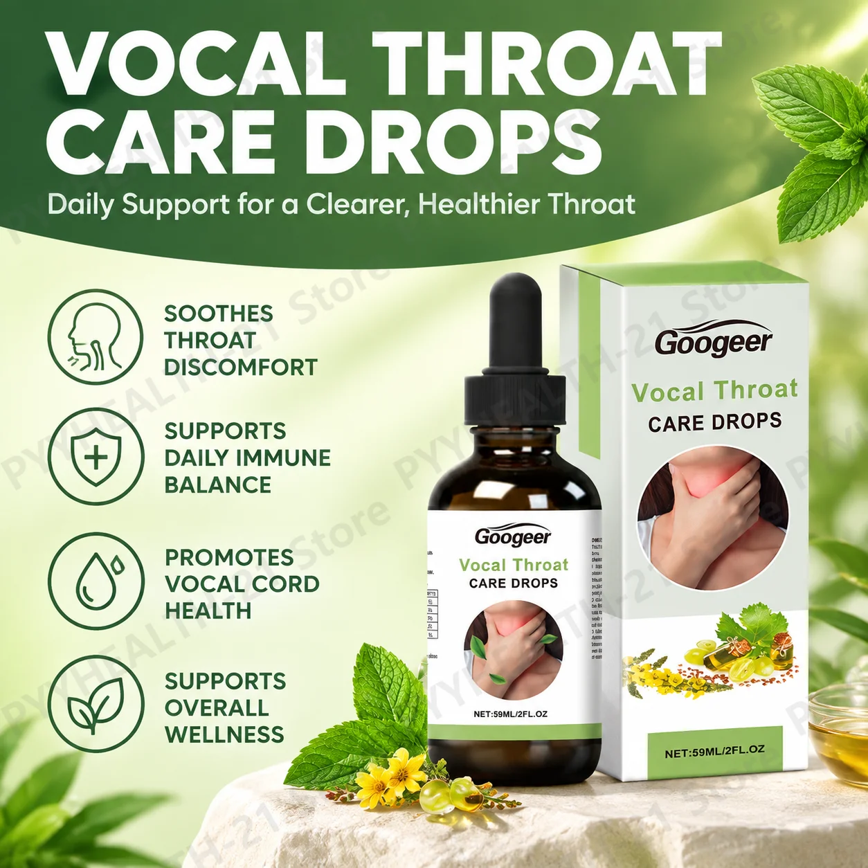 Vocal Throat Care Drops Mint Leaf Extract Vitamin B1 Immune Balance Supports Vocal Cord Health Non Irritating 59ml for Adults