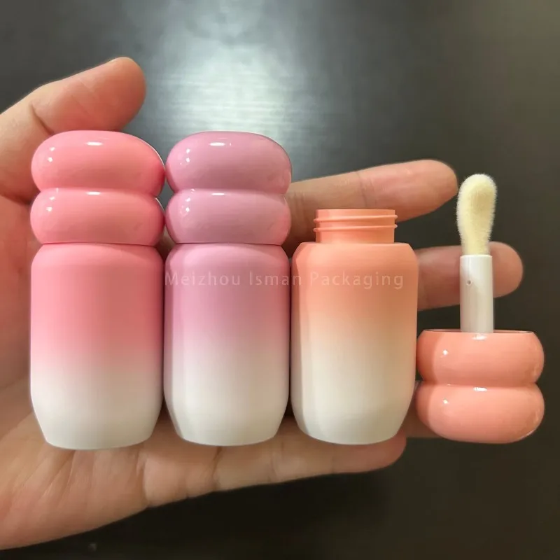 50Pcs 4ml Unique Lollipop Shape Lipgloss Tube Round Cute Plastic Empty Containers Cosmetic With Big Brush Liquid Lipstick Tubes