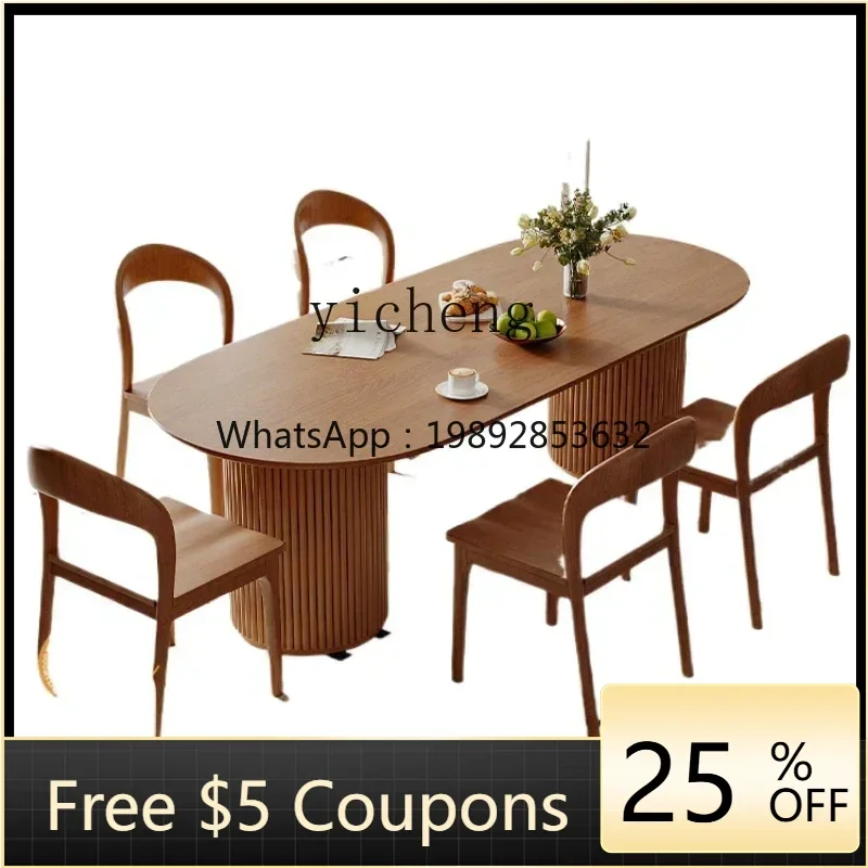 

XL cream style retro solid wood wood dining table and chair combination modern simple oval long table