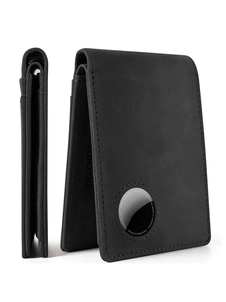 Minimalistische Retro-Herren-AirTag-Geldbörse, RFID-blockierende Geldbörse, Multi-Kartenhalter für Apple AirTag, hochwertige Geldbörse aus echtem Leder – Detail 2