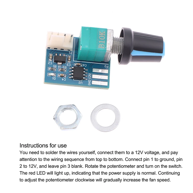 DC 12V Single Channel Fan Speed Controller PWM Speed Controller 25KHZ Motor Control With Rotary Potentiometer to Adjust