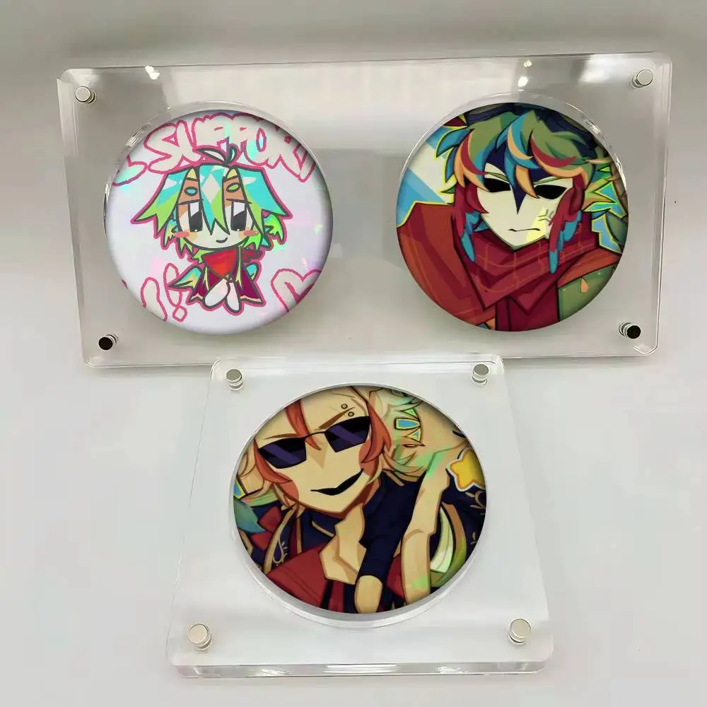 P-Parrotx2 Laser Film   Anime Brooches Cute Cartoon Badge Jacket Jeans Lapel Pin Gift Accessorie