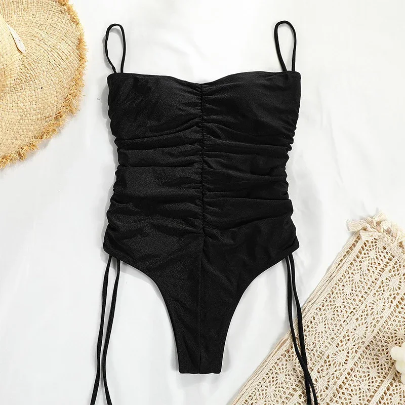 สายรัดเซ็กซี่ชุดว่ายน้ําสําหรับสตรีจีบเอวสูงSuspender One Pieceชุดว่ายน้ํา 2025 ใหม่Beach Holidayชุดว่ายน้ํา