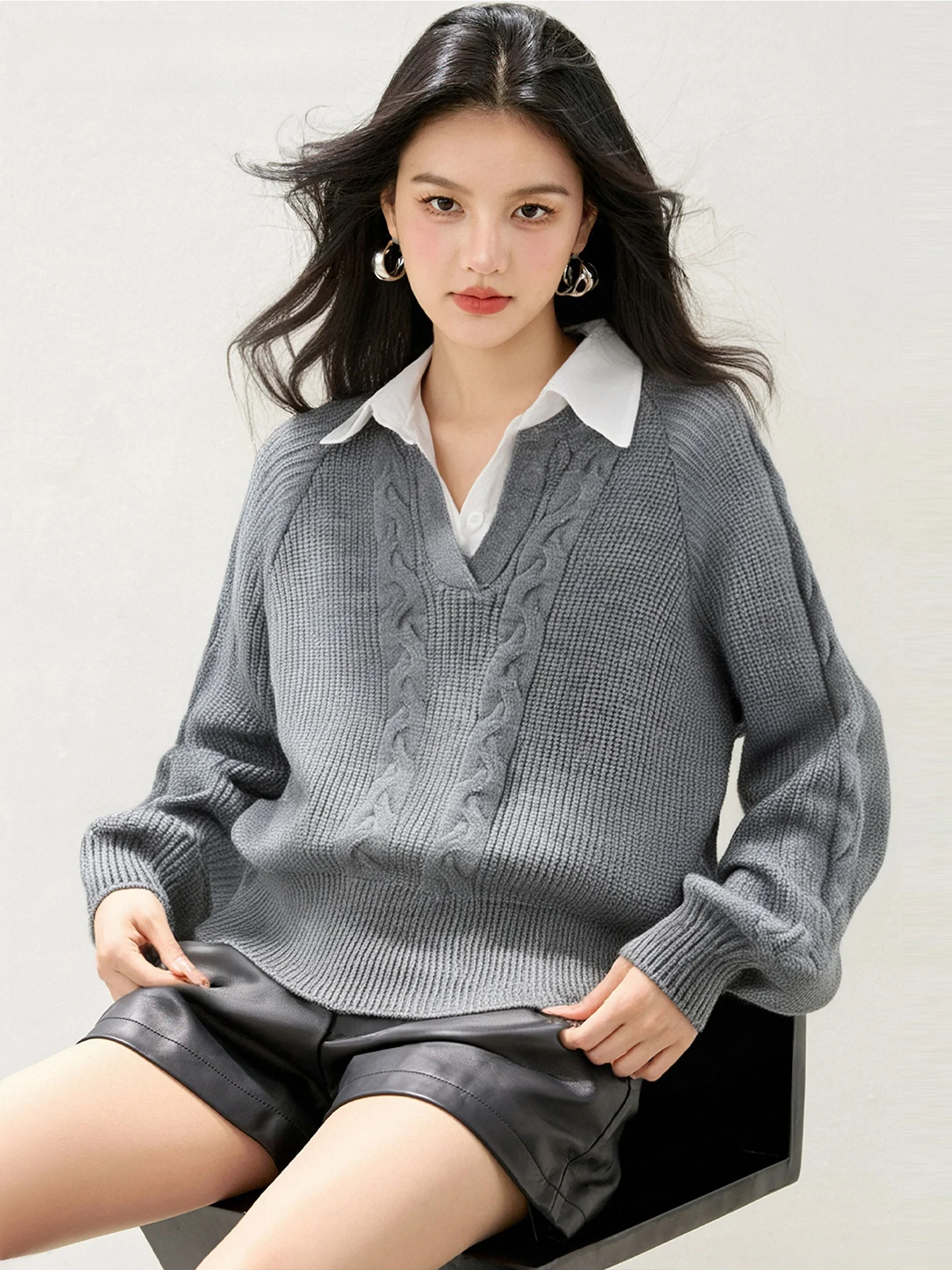 La Chapelle Color Blo Collar Strickpullover Damen Preppy Sle Agel Vintage Design Twist Knit Casual Loose Fit