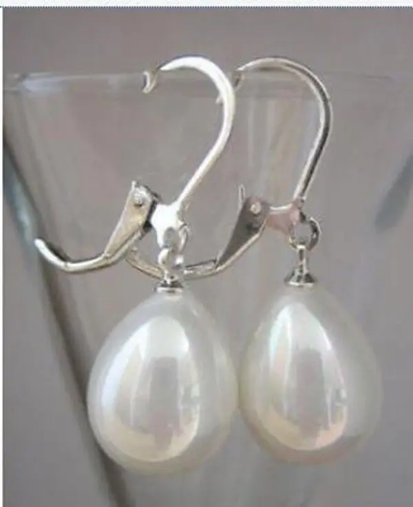 

Fashion 12x16mm South White Sea Shell Pearl Drop Beads /Dangle Hook Earrings