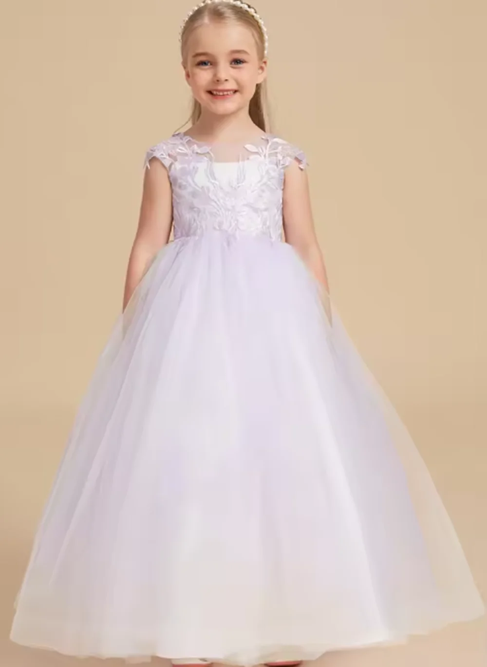 

Customized Floor-Length Flower Girl Dress Light Purple Tulle Wedding Dress Elegant Dresses Girls Dress Concert lace dress