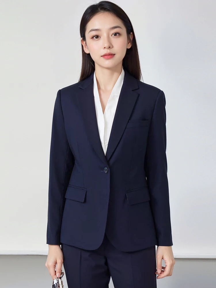 Cobalt Blue One-Button Professional Suit Set for Women Spring Autumn Career Interview Fashionable Ladies'  Jacket