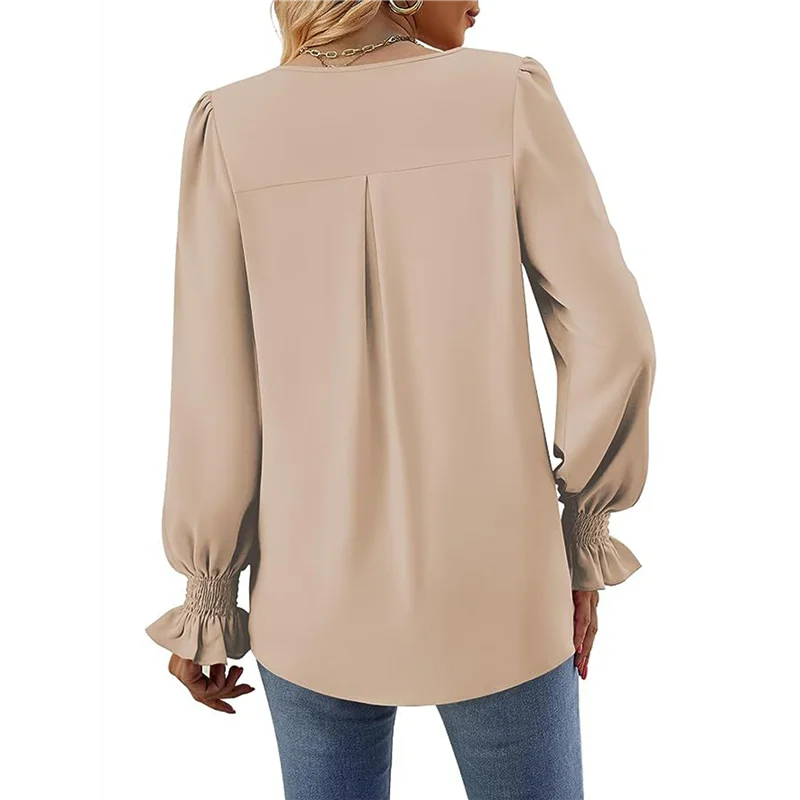 

【Party-Decoration】Women's 2025 Long Sleeve Tops Dressy Casual V Neck Tunic Shirts Loose Chiffon Work Blouse