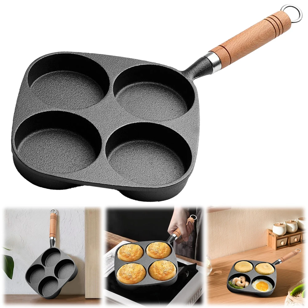 4 Hole Breakfast Egg Pan Non-Stick Cast Iron Omelet Pan Cake Maker Frying Pan Breakfast Grill Cooking Pot Cookware Pancake Pan