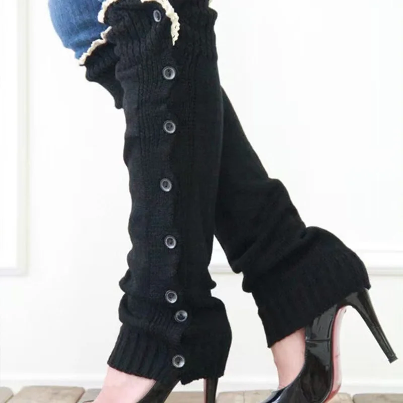 Jesienno-zimowe nowe, ciepłe, długie skarpety do botków JK z koronką i guzikami, damskie ochraniacze na nogi, transgraniczne.
