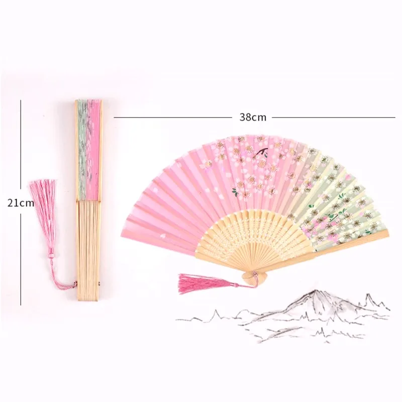 Vintage Silk Folding Hand Fan Chinese Japanese Bamboo Fans Craft Gifts Women Dance Performance Props Home Decoration Ornaments