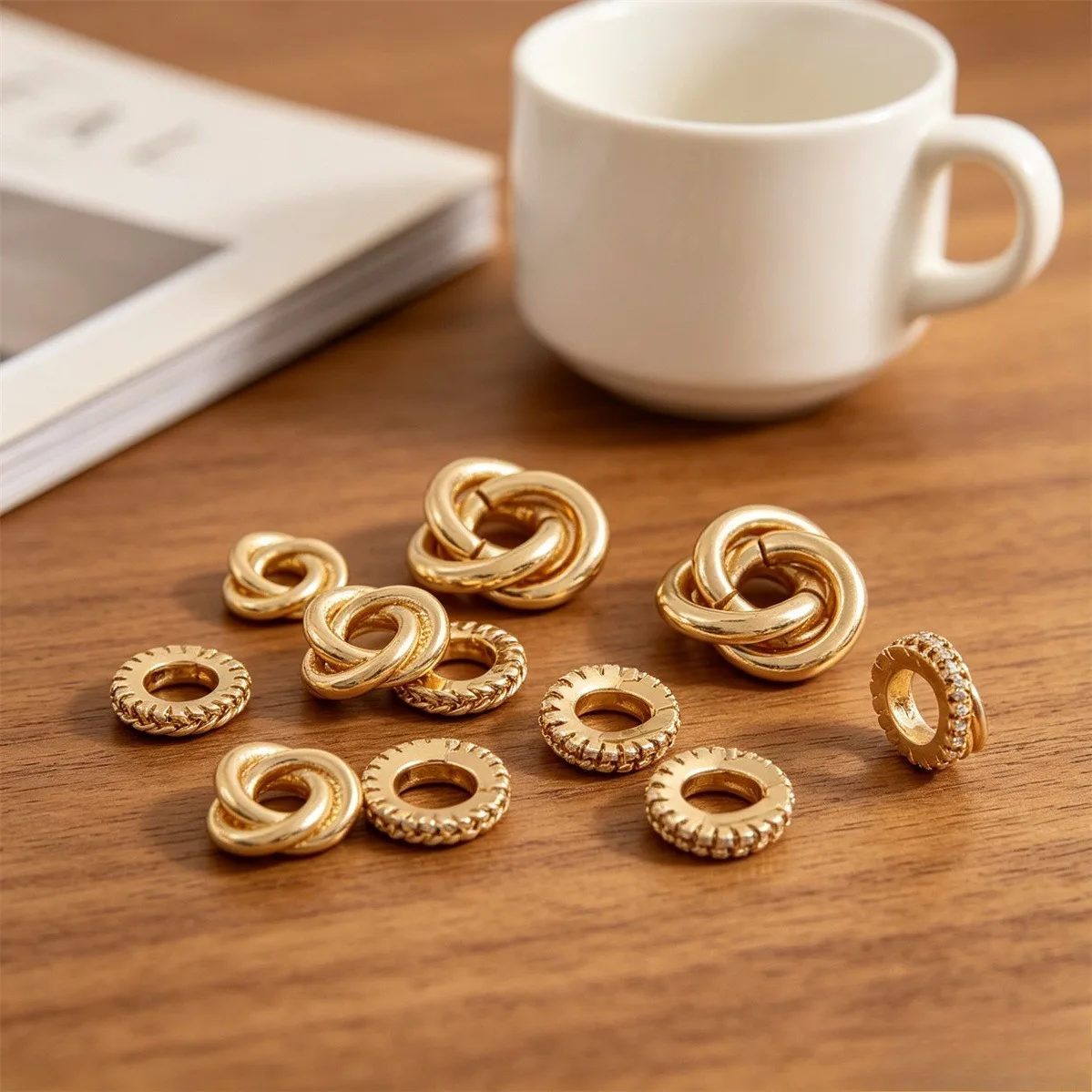 Brass 14K Gold Plated Twisted Loop Knot Spacer Bead Rings DIY Earring Bracelet Jewelry Findings