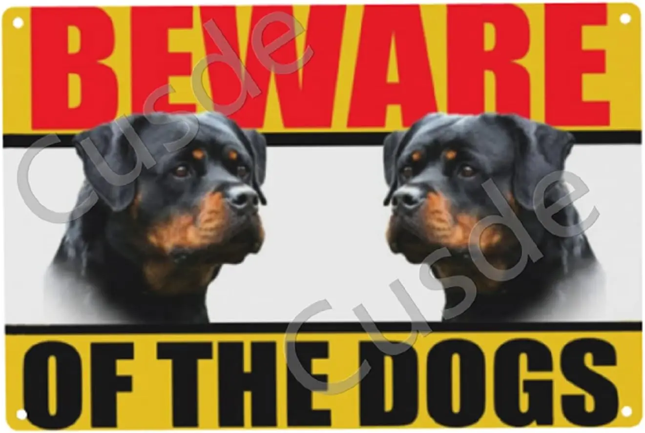 Warning Sign Rottweiler Beware of The Dogs Metal Tin Sign Security Warning Guard Dog Sign Vintage Wall Art Farmhouse Home House