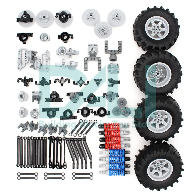 102Pcs Technical Shock Absorber Wedge Wheel Parts Pin Connector High-Tech Set Building Block Bricks Creativity Accessories Toy