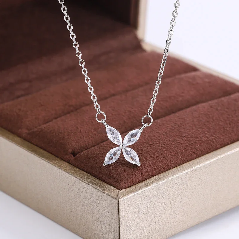 S925 Silver Plated Four-leaf Clover Clavicle Necklace Ladies Luxury AAA Zircon Clavicle Chain Wedding Jewelry Accessories