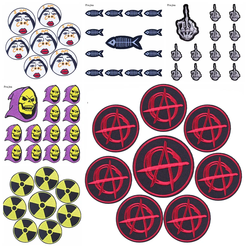 10PCS Wortspiel Brief Patch Punk Schädel Gestickte Patches Auf Kleidung Abzeichen Finger Skelett Eisen Auf Patches Für Kleidung