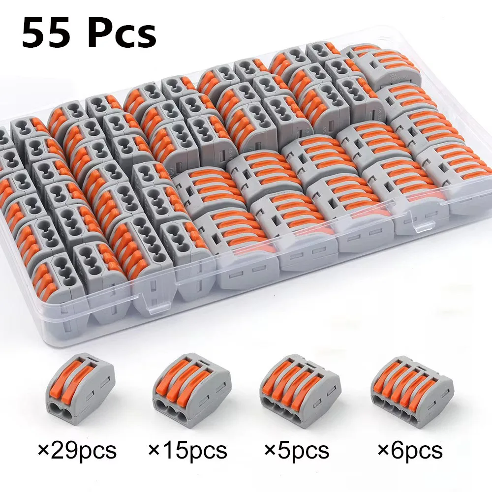 50/55/60Pcs Quick Lever Wire Connectors,Fast Wiring Push in Lever Connectors Electrical Wiring Terminal Block with Storage Box