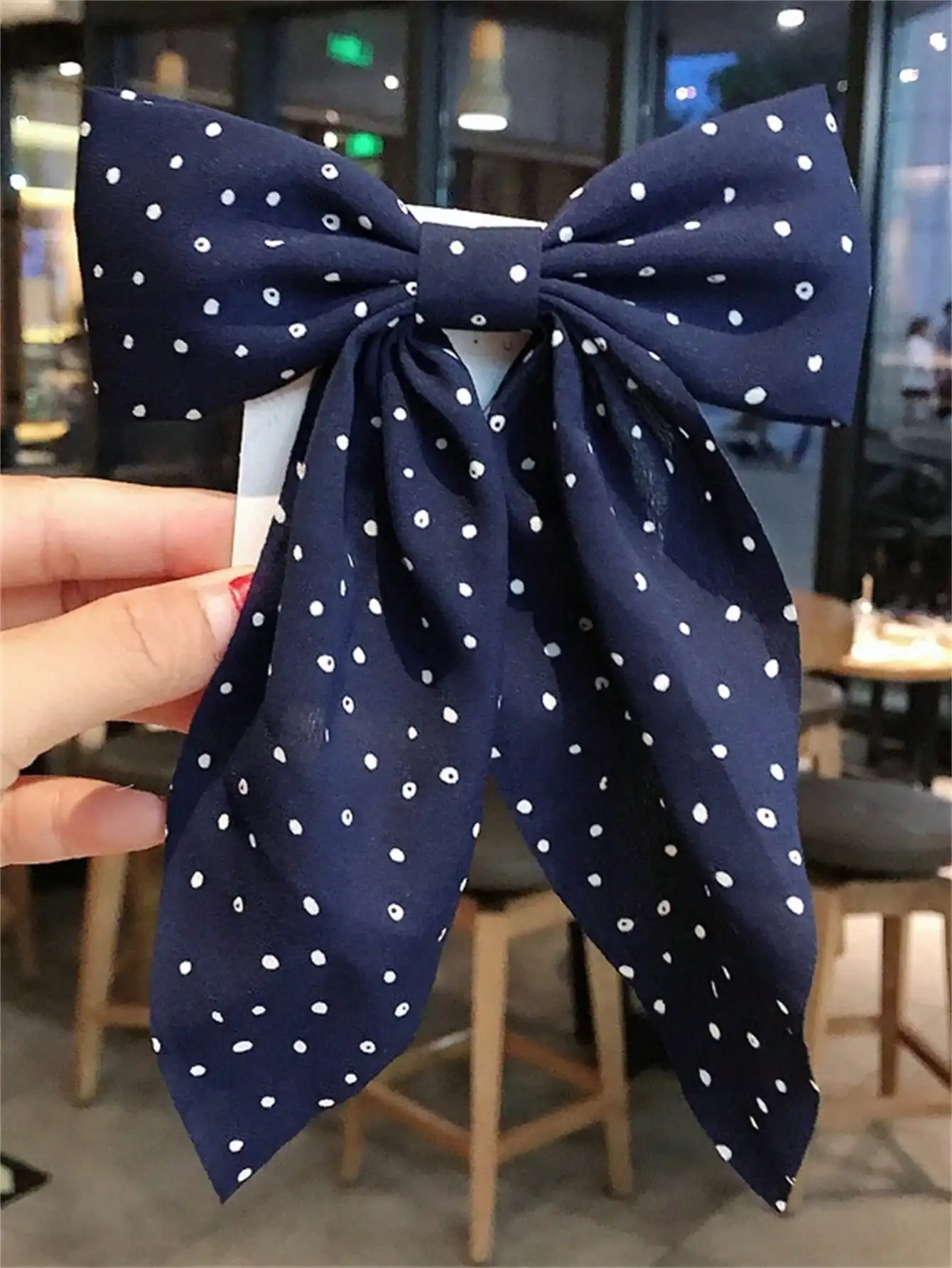 6 women\'s spring new Polka dot fabric simple large bow back hair streamer clip Duck clip jk hair clip hair accessories