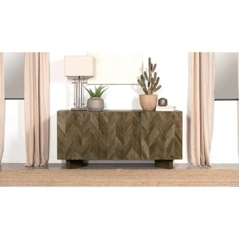 Brown 3-Door Server - Roman Style Mango Wood Storage Cabinet for Dining Room or Kitchen