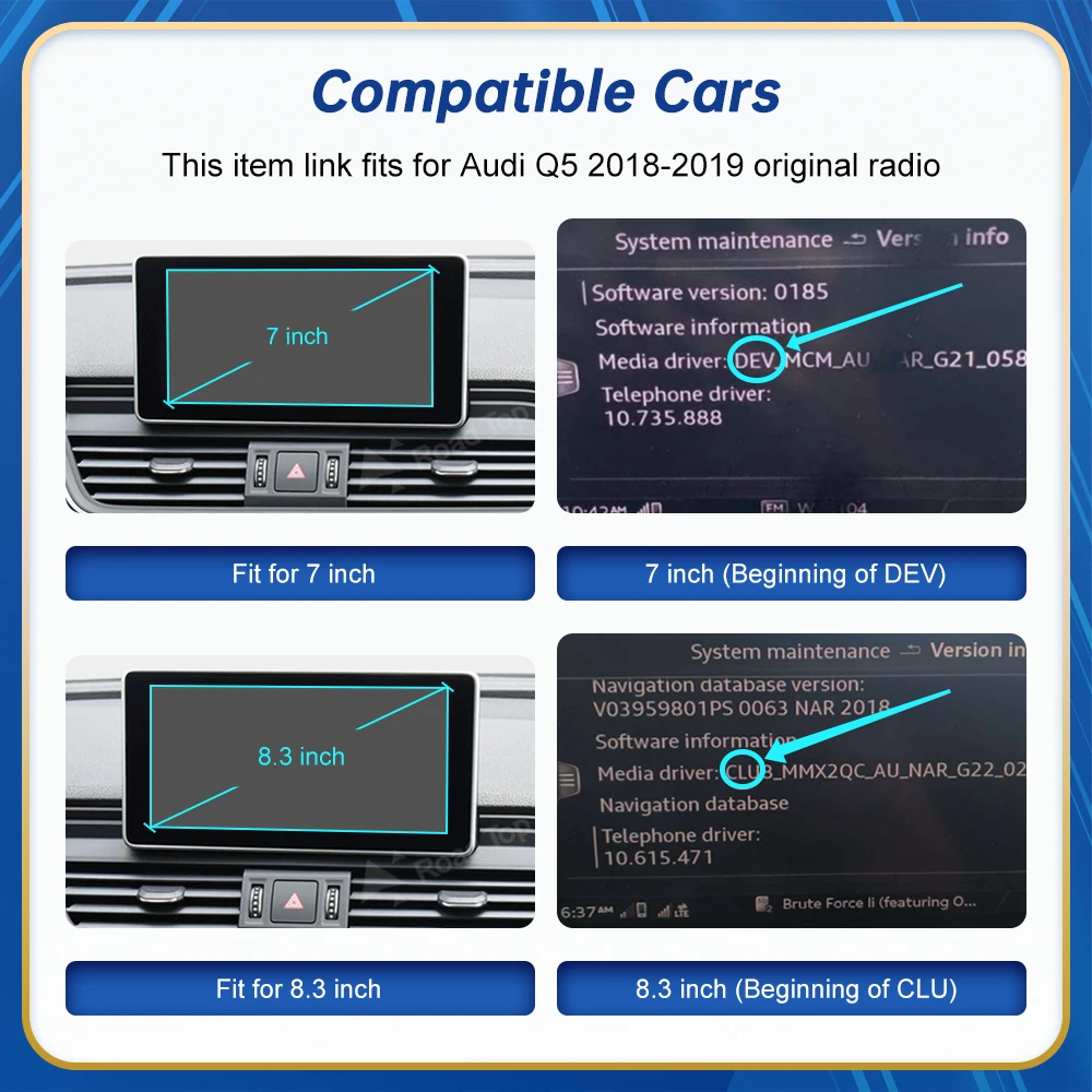 Road Top Wireless Android Auto For Audi Car Q5 2018-2019 Carplay Interface Mirror Link Air Play