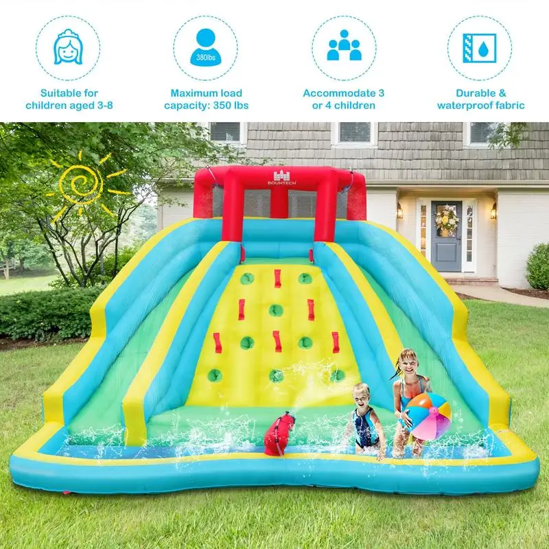 Inflatable Water Park Bounce House with Double Slide and Climbing Wall with 735W Blower view 5