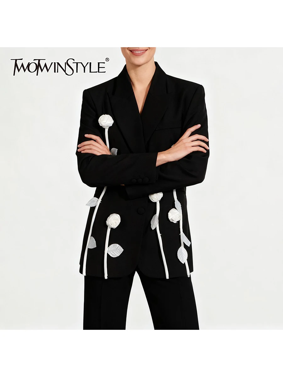 

TWOTWINSTYLE хитовый цвет сращенный 3D цветочный дизайн Sense пиджаки для женщин модный пиджак с лацканами и длинными рукавами женская осенняя одежда