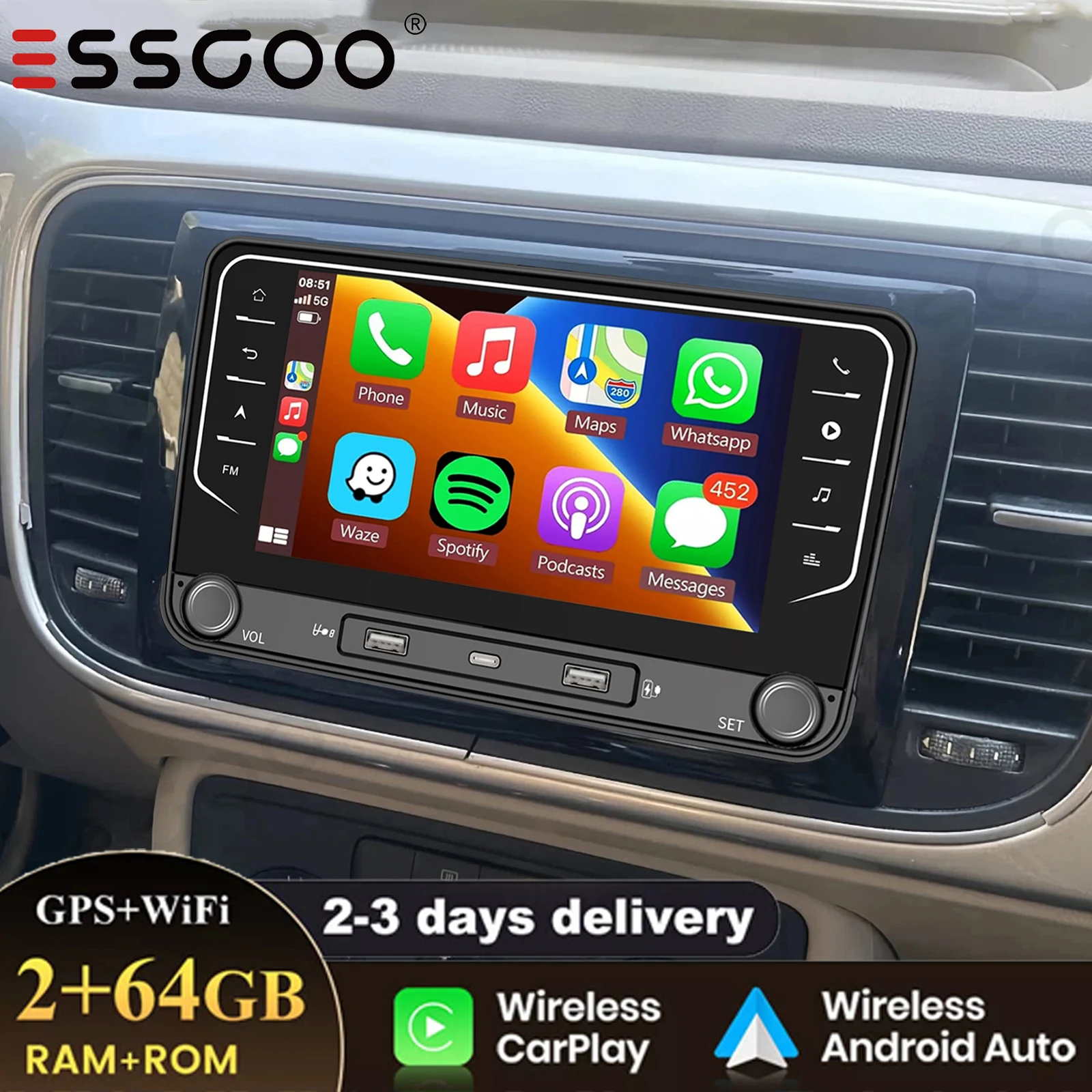 راديو ستيريو للسيارة 7 بوصة 2 + 64 جرام لسيارة VW Golf 5 6 Plus Touran Caddy Jetta Passat Polo T5 Rabbit Android 14 Carplay GPS Navi SWC + DVR & AHD