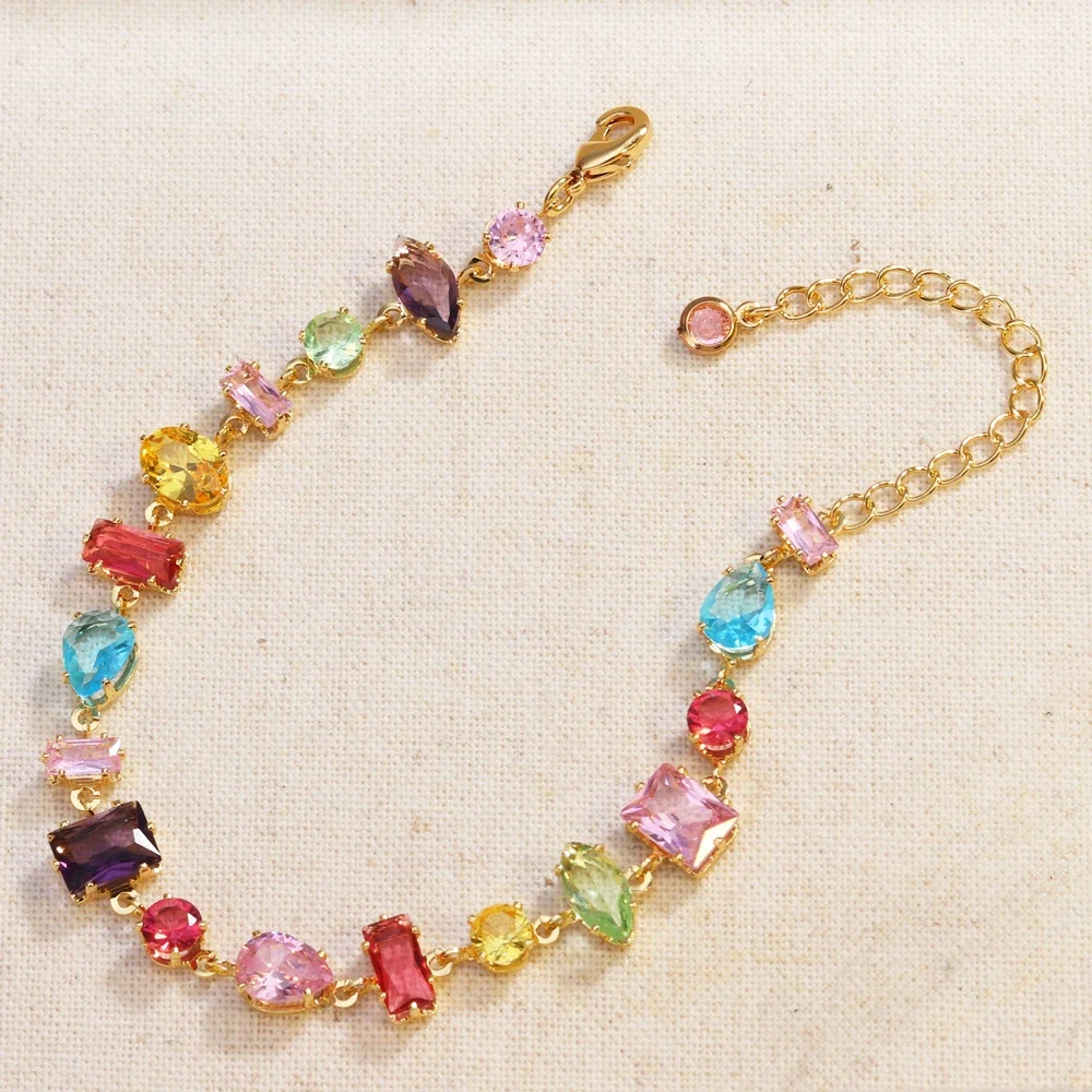 Marke 18K Gold Überzogene Neue Luxus Bunte Kristall Zirkon Halskette Für Frauen Fashion Party Schmuck Zubehör Damen Schmuck