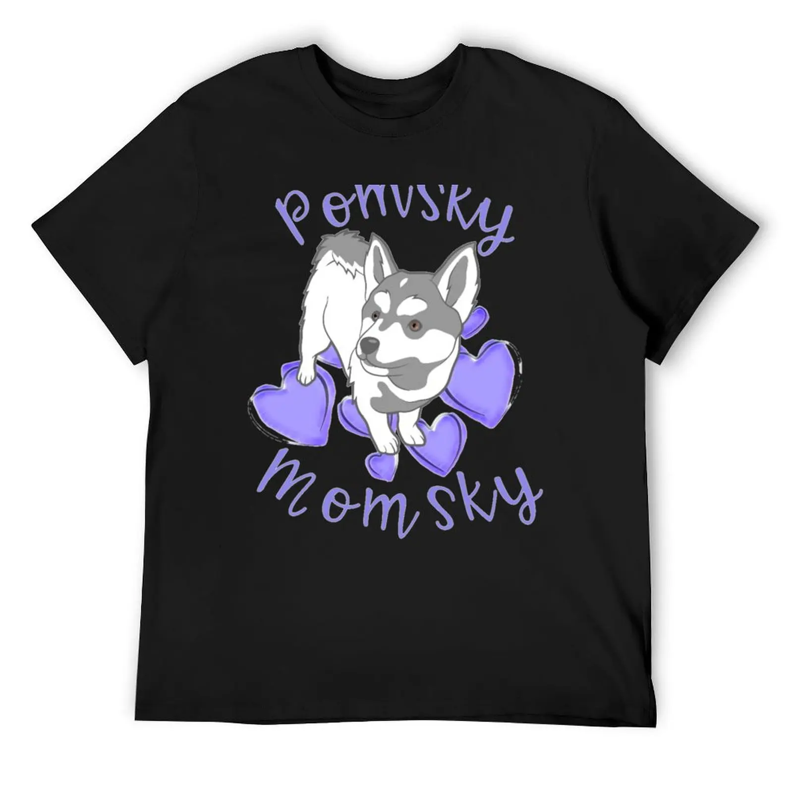 

Cute Pomsky Momsky Pomsky Mom Gray White Dog Purple Hearts T-Shirt man clothes plus size tops shirts graphic tee Men's clothing