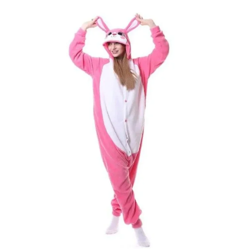 بيجامة حفلات جميلة للجنسين ملابس نوم دافئة للبالغين أزياء تنكرية على شكل أرنب Kigurumi ملابس منزلية