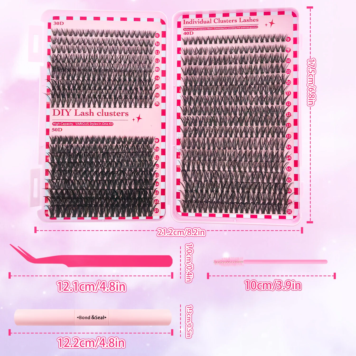 Kit de grappes de cils individuelles-200/640/690/740 pièces cils bouclés D Extra épais Look de cils vaporeux, maquillage pour les yeux de qualité Salon