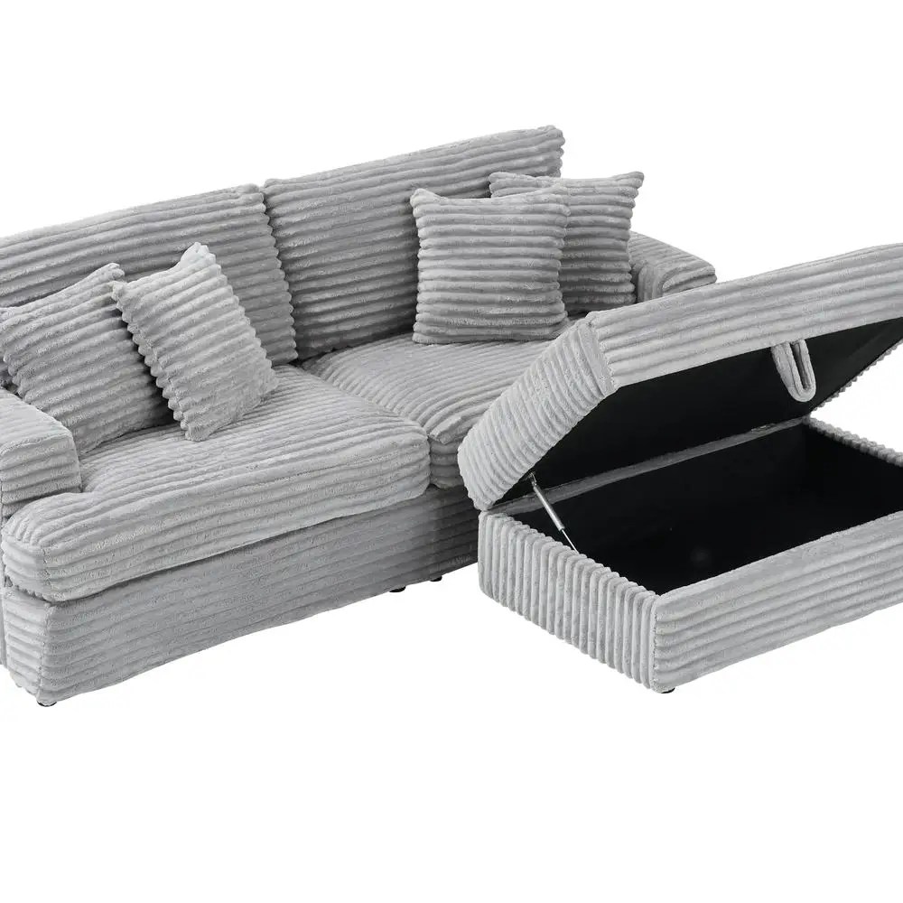 88.58 بوصة رمادي سروال قصير أريكة سحابة لينة رغوة الذاكرة غرفة المعيشة مكتب أنيق تخزين كسول الأريكة مع 4 الوسائد #6