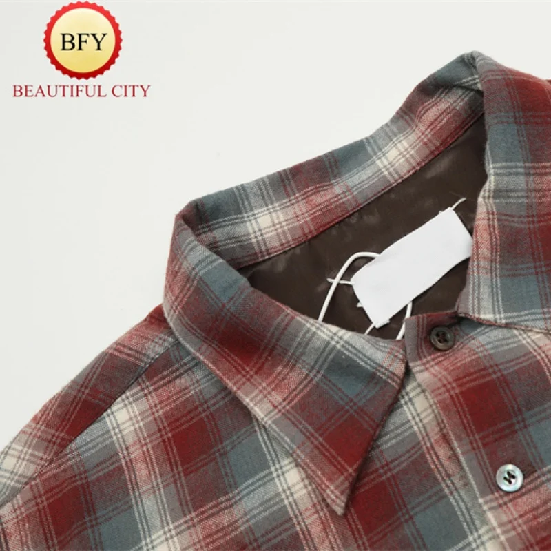 Vintage Shirt High Colour Matching Rust Red Brand Broad Version Classic Color Blocking Plaid Shirt Jacket