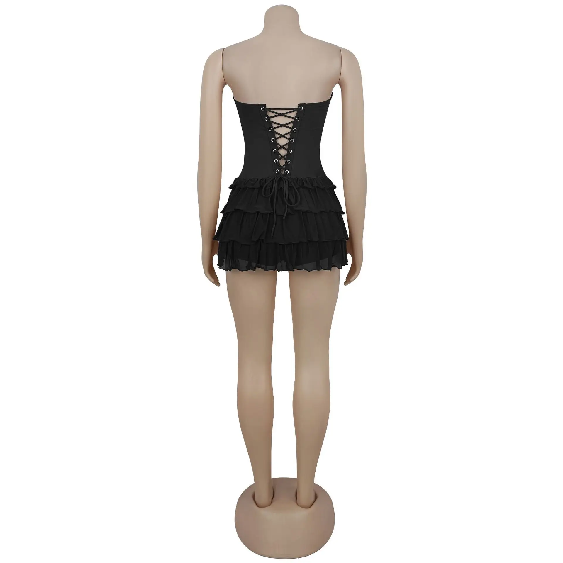 Mulheres sem alças plissado sem mangas babados em camadas midi mini vestido 2025 aniversário férias praia até vestidos