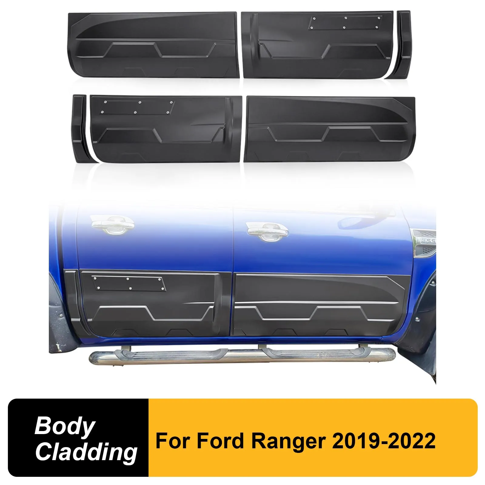 Matte Black Side Door Body Cladding Trim For Ford Ranger Wildtrak 2019-2022 XLS XLT XL Limited ABS Door Molding For Double Cabin