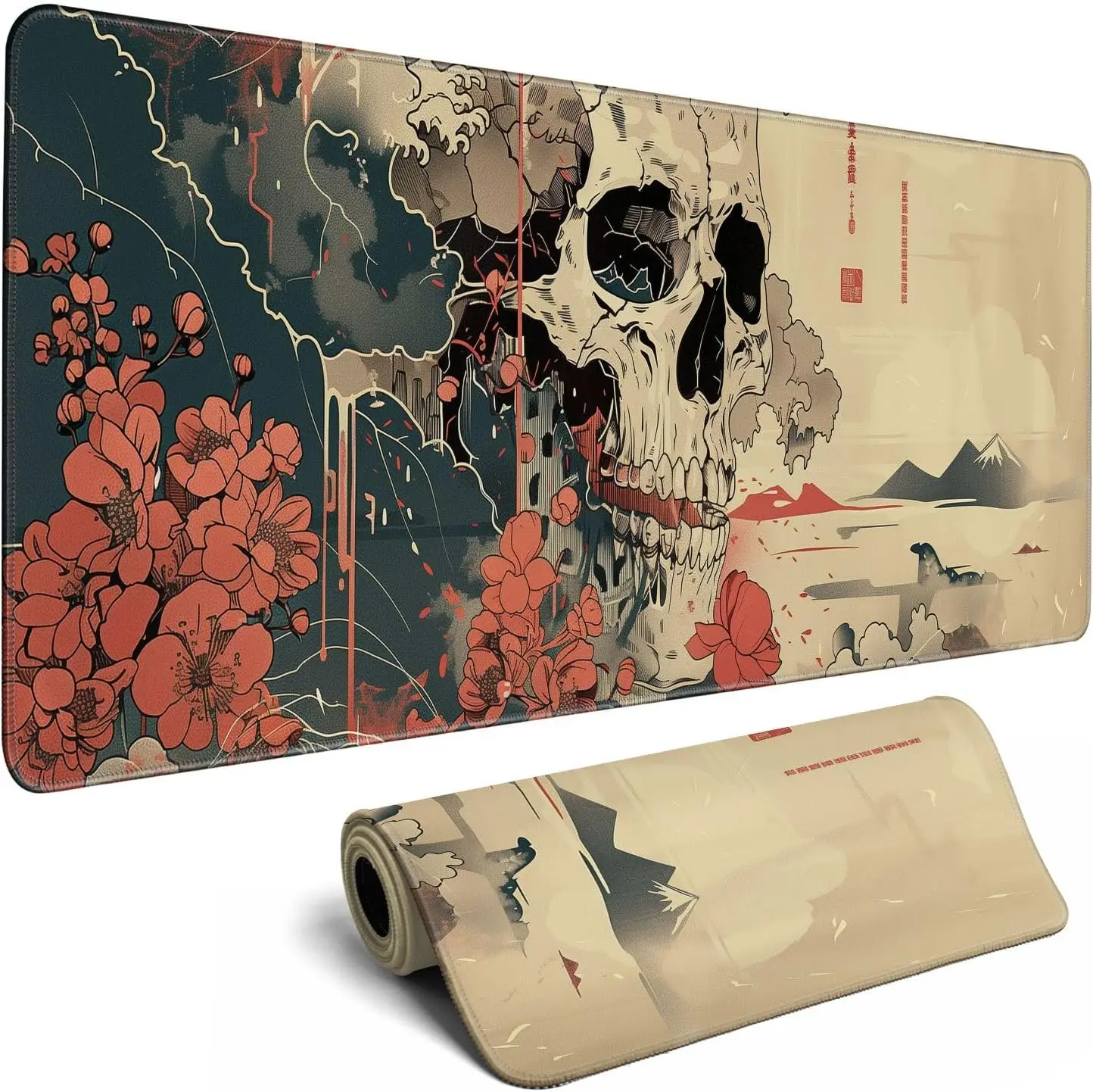 Skull mousepad Japanese Ukiyoe mouse mat XL anime large mousemat suitable for gaming large mousepads non-slip large computer pad