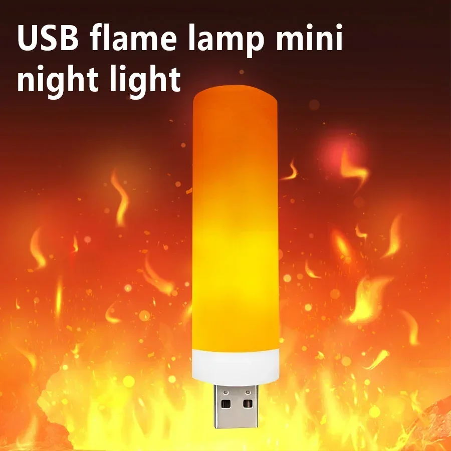USB Mini Flame Night Light Portable LED Night Light Bedroom Children's Room Bedside Sleep Companion Halloween Decorative Light