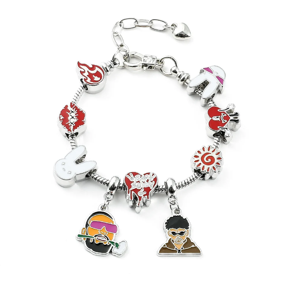 Pulsera con Dijes de Bad Bunny, Pulsera para Hombre y Mujer, Regalo de Cantante de Hip Hop, Accesorios de Moda