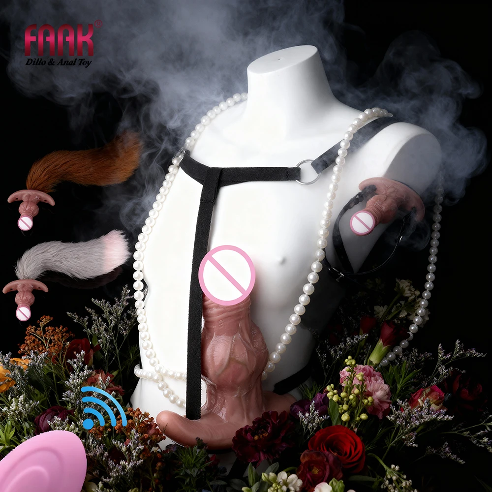 FAAK سيليكون يمكن ارتداؤها عقدة المكونات الشرج مع ذيل كبير التحكم اللاسلكي تهتز قضيب جلدي واقعية دسار الفم الكمامة BDSM لعبة الجنس